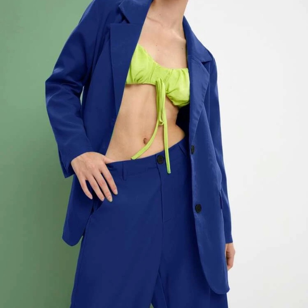 Lapel Collar Blue Blazer And Pant Co-Ord matching set